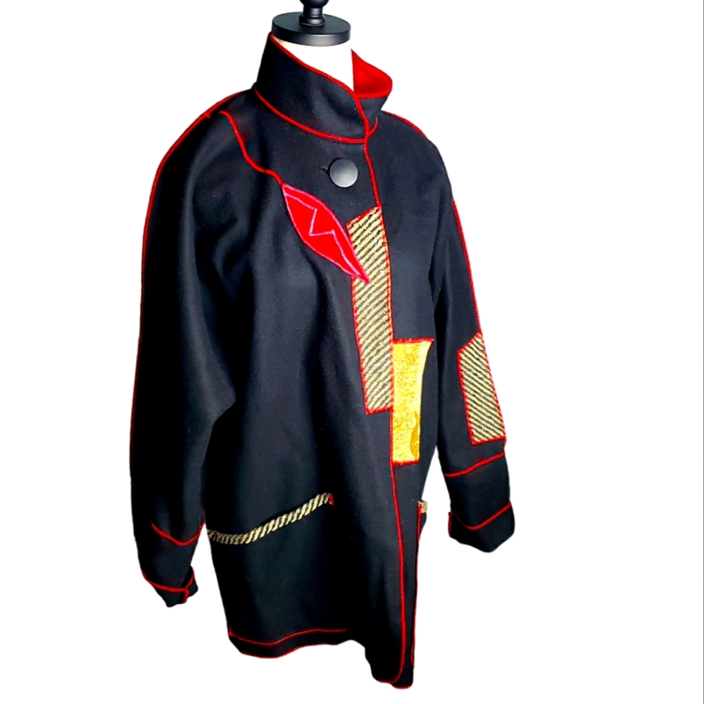 Gloriah Walsh Applique Southwestern Coat Art to Wear Lagenlook  Native Cabin W…